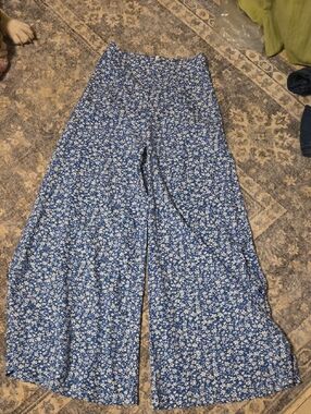 SHEIN Blue Floral Wide-Leg Palazzo Pants